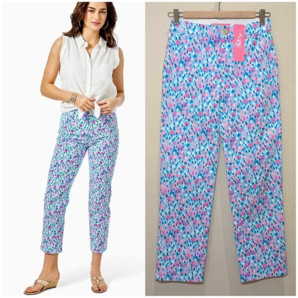Nwt New $128 Lilly Pulitzer Divia Multi Hottie Dottie Stretch Pant Size 00